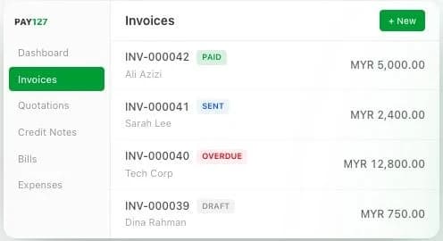 pay127 invoice list (sample data)